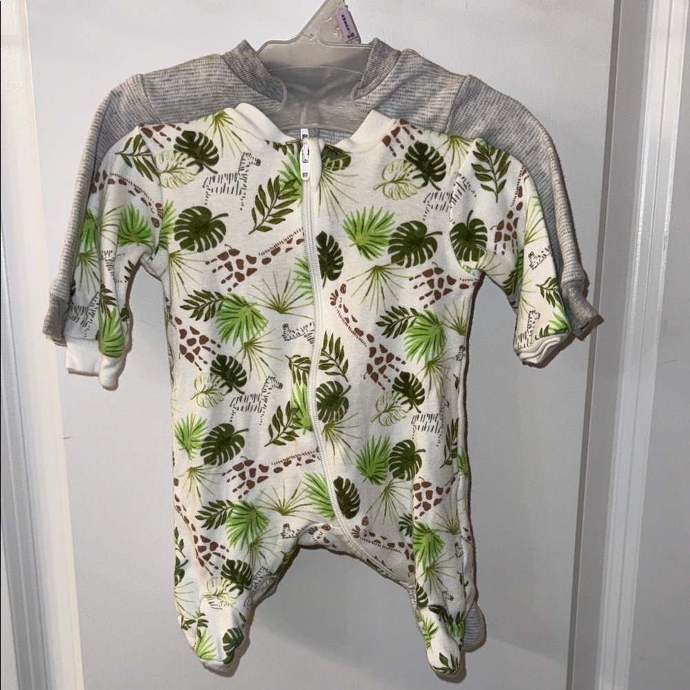 Set of Two Tropical Leaf Print Kids Swim Onesies